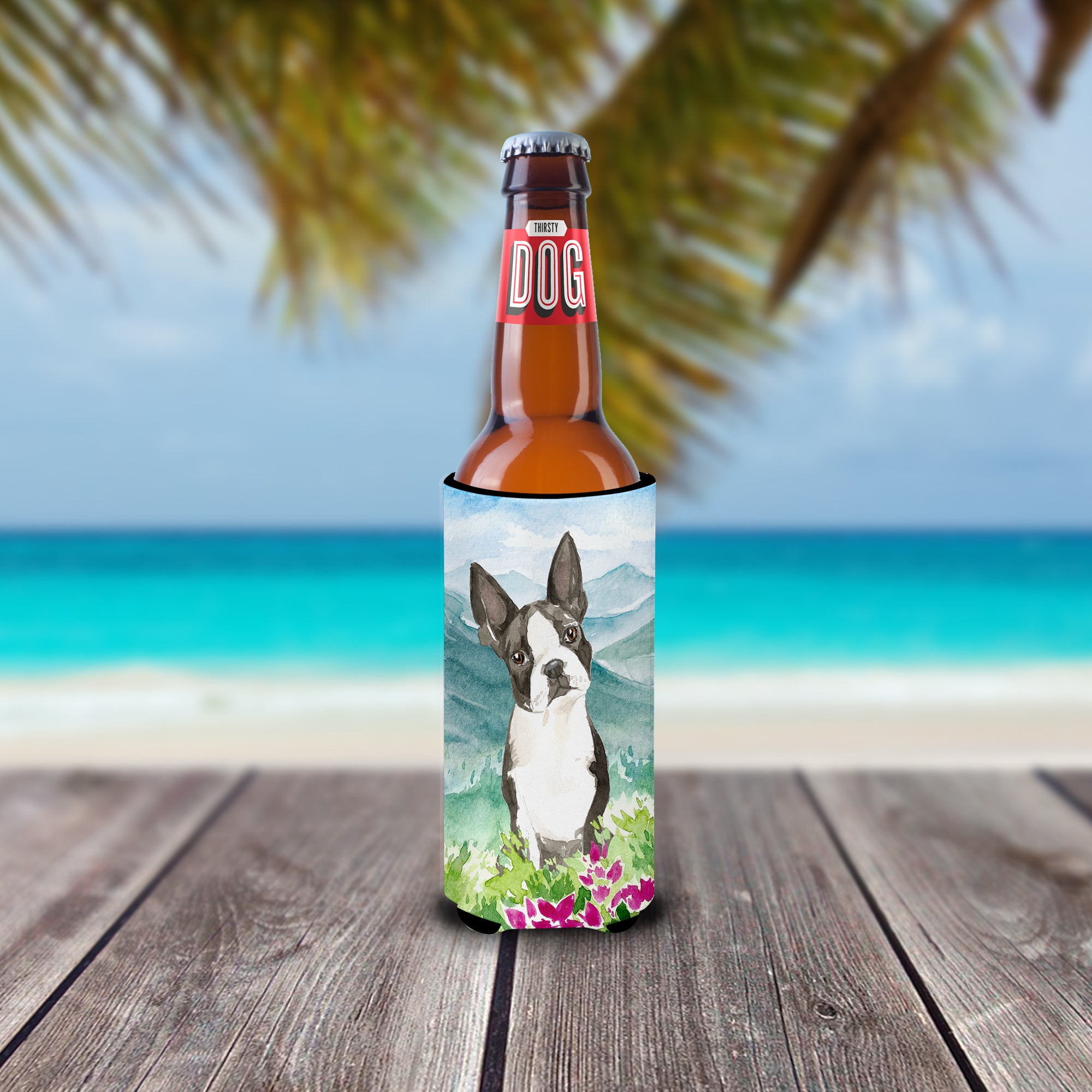 Mountain Flowers Boston Terrier  Ultra Hugger for slim cans CK2544MUK  the-store.com.