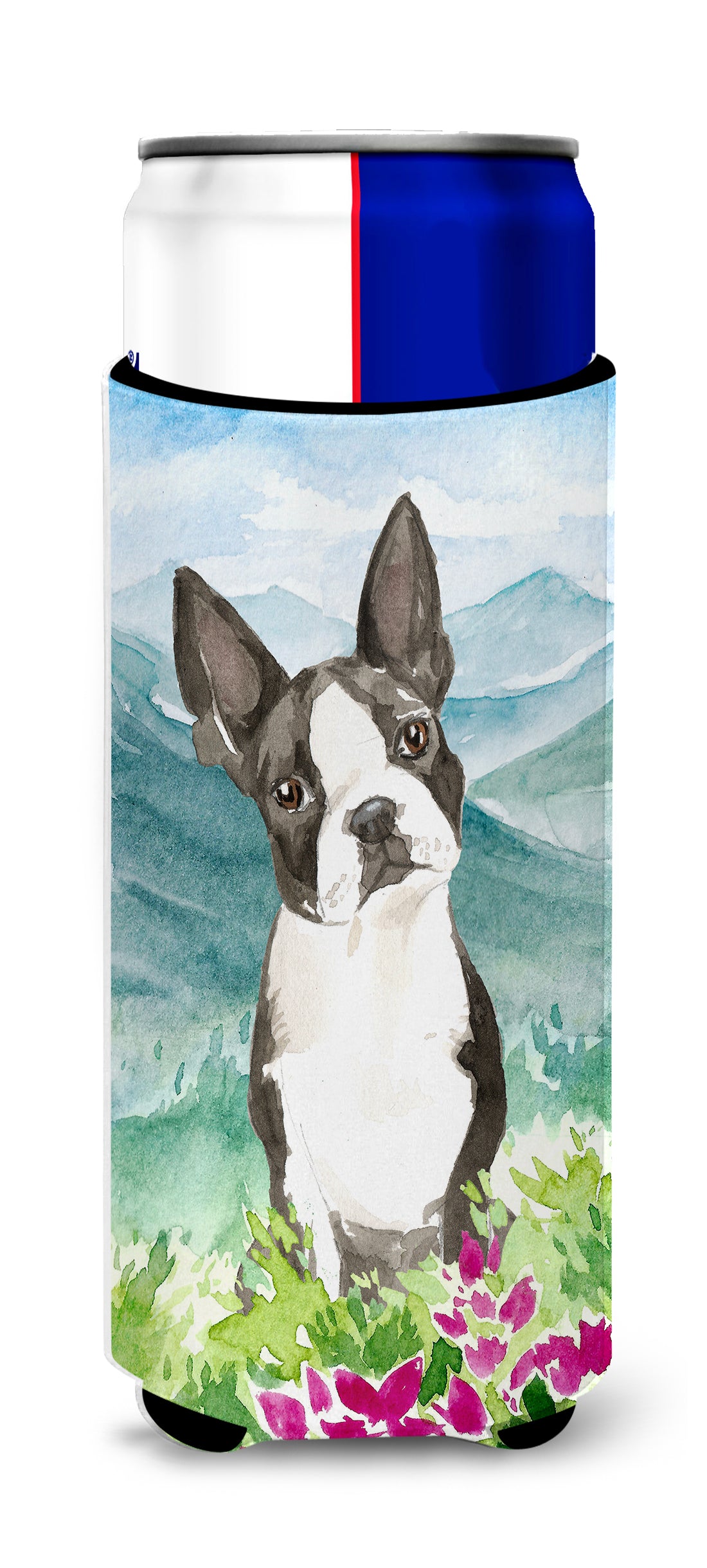 Mountain Flowers Boston Terrier  Ultra Hugger for slim cans CK2544MUK  the-store.com.