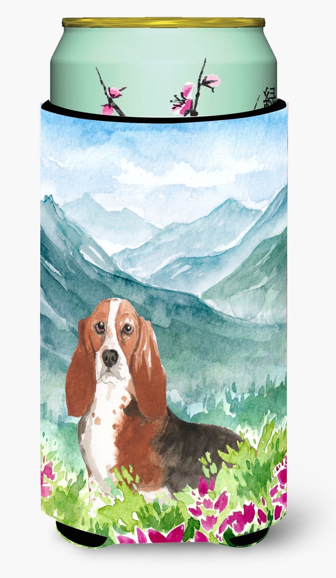 Mountain Flowers Basset Hound Tall Boy Beverage Insulator Hugger CK2548TBC by Caroline's Treasures