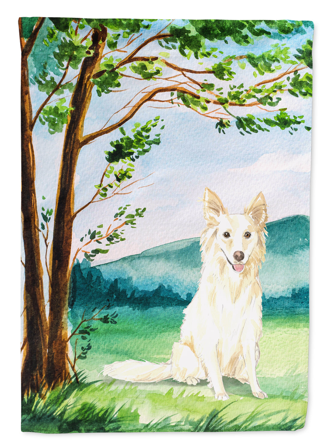 Under the Tree  White Collie Flag Garden Size CK2551GF  the-store.com.