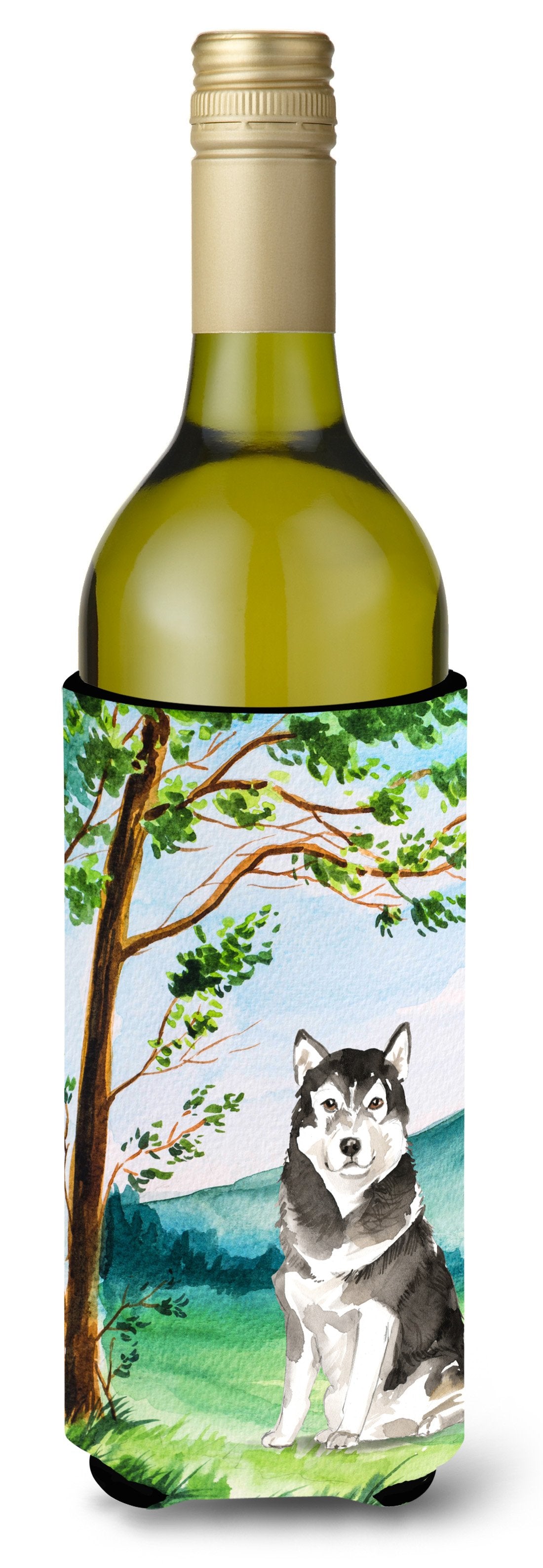 Under the Tree Alaskan Malamute Wine Bottle Beverage Insulator Hugger CK2566LITERK by Caroline's Treasures