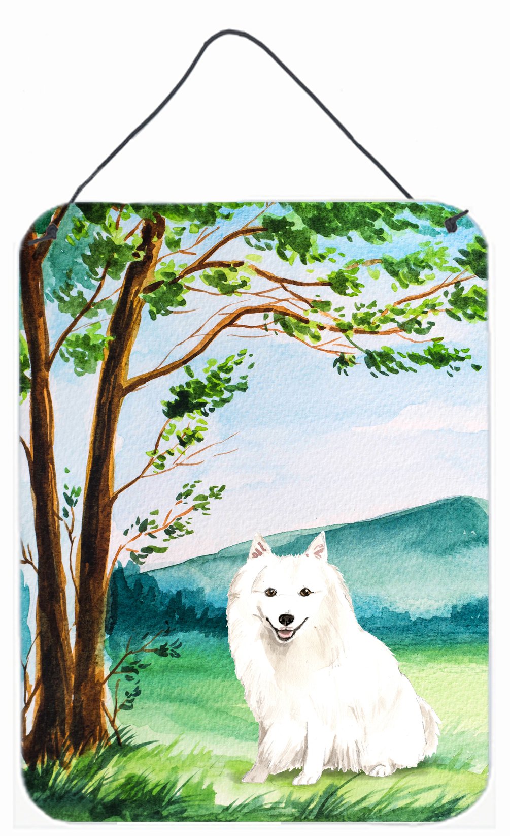 Under the Tree Japanese Spitz Wall or Door Hanging Prints CK2569DS1216 by Caroline's Treasures