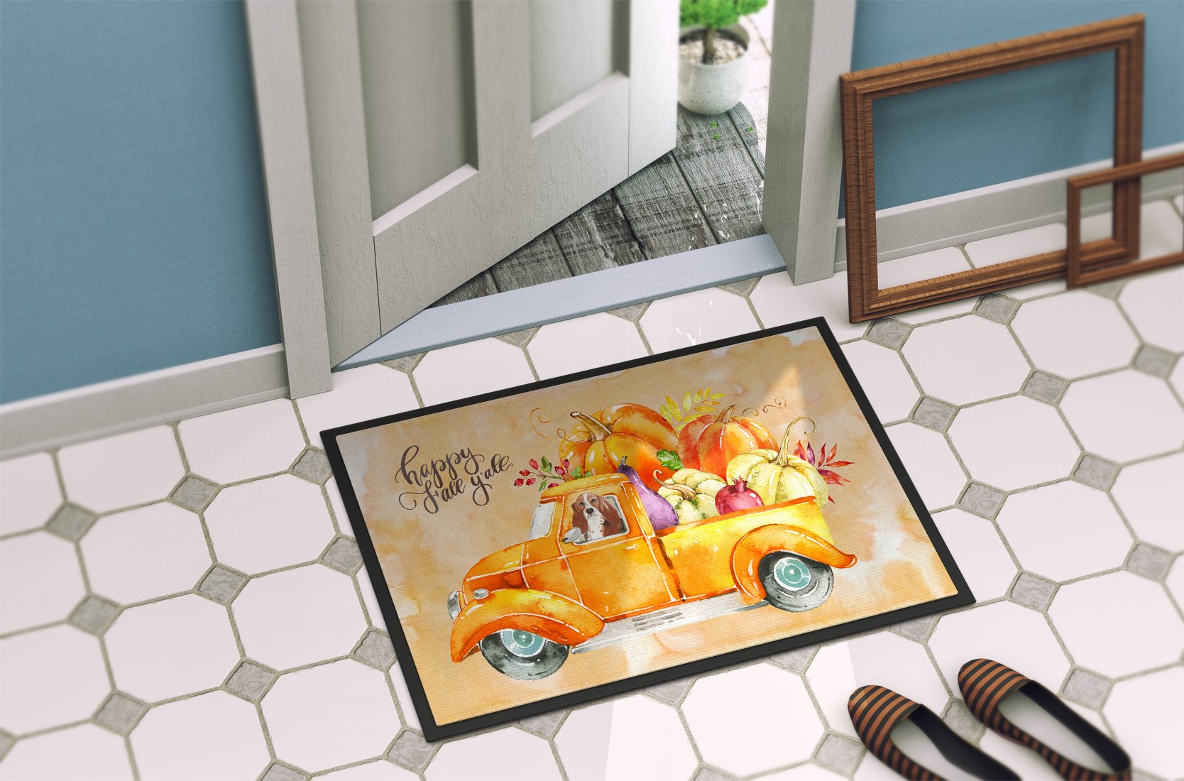 Fall Harvest Basset Hound Indoor or Outdoor Mat 24x36 CK2606JMAT by Caroline's Treasures