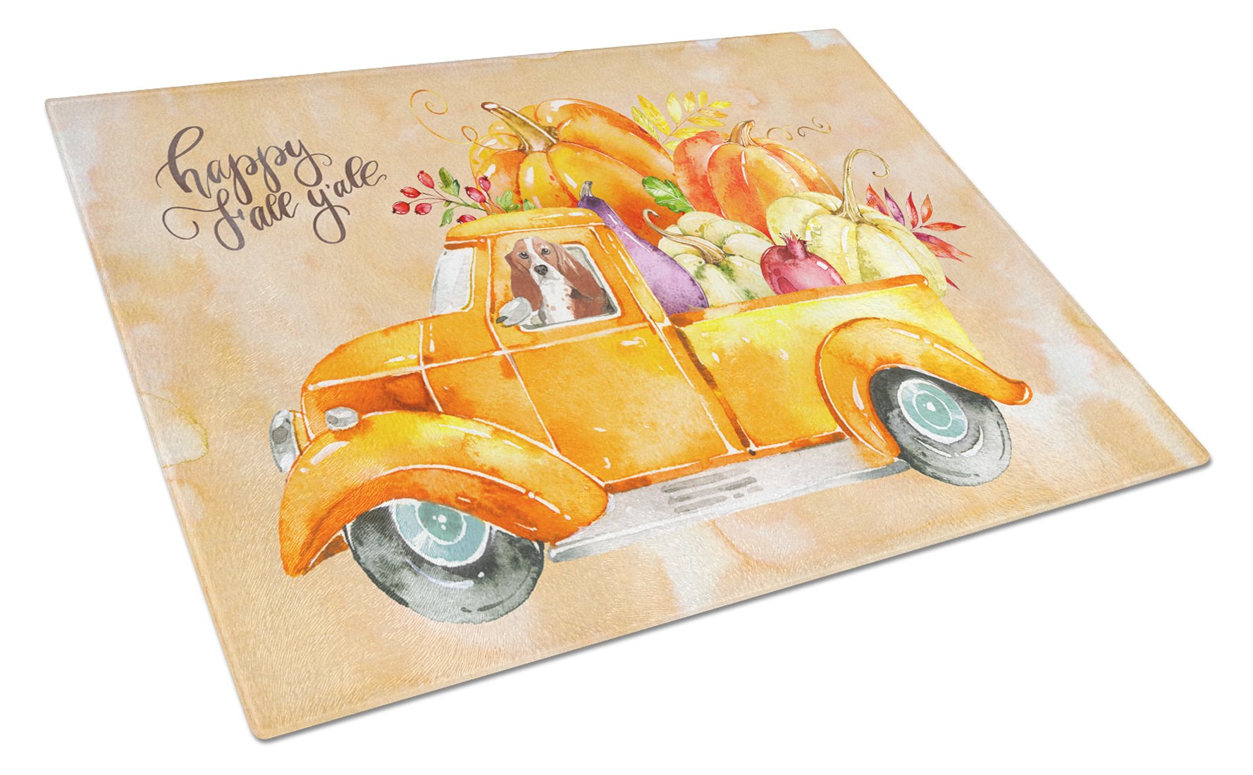 Fall Harvest Basset Hound Glass Cutting Board Large CK2606LCB by Caroline's Treasures