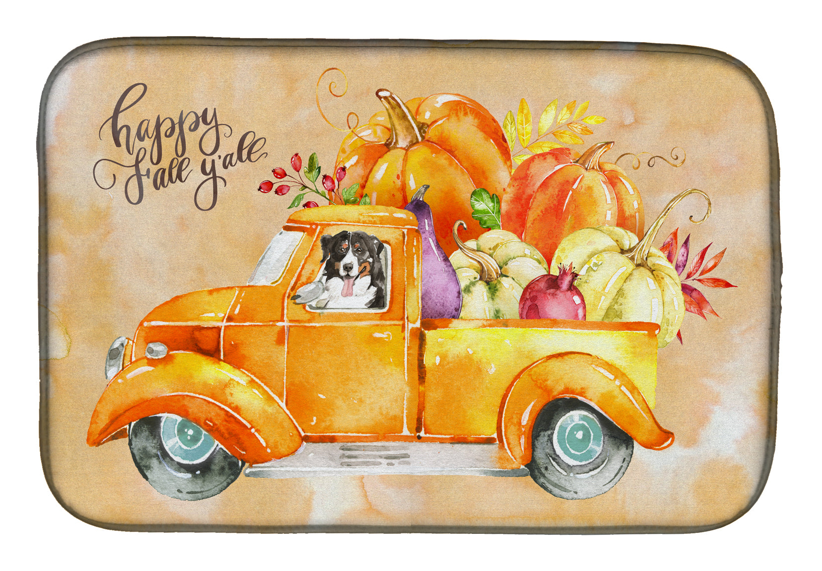 Fall Harvest Bernese Mountain Dog Dish Drying Mat CK2607DDM  the-store.com.