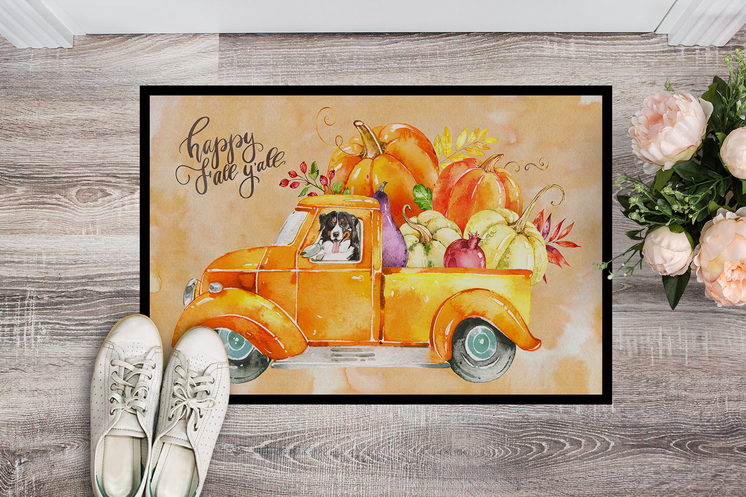 Fall Harvest Bernese Mountain Dog Indoor or Outdoor Mat 18x27 CK2607MAT - the-store.com