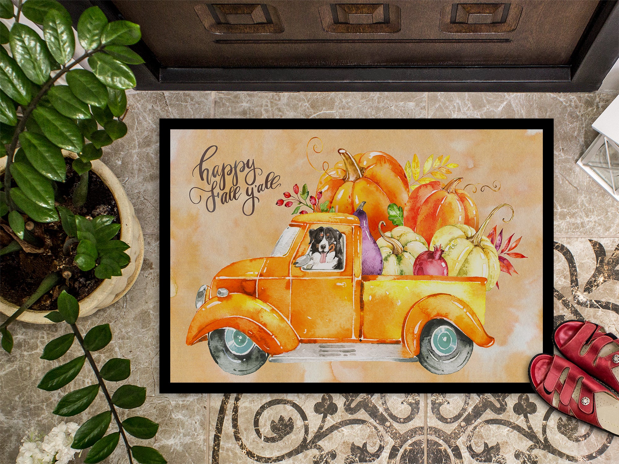 Fall Harvest Bernese Mountain Dog Indoor or Outdoor Mat 18x27 CK2607MAT - the-store.com