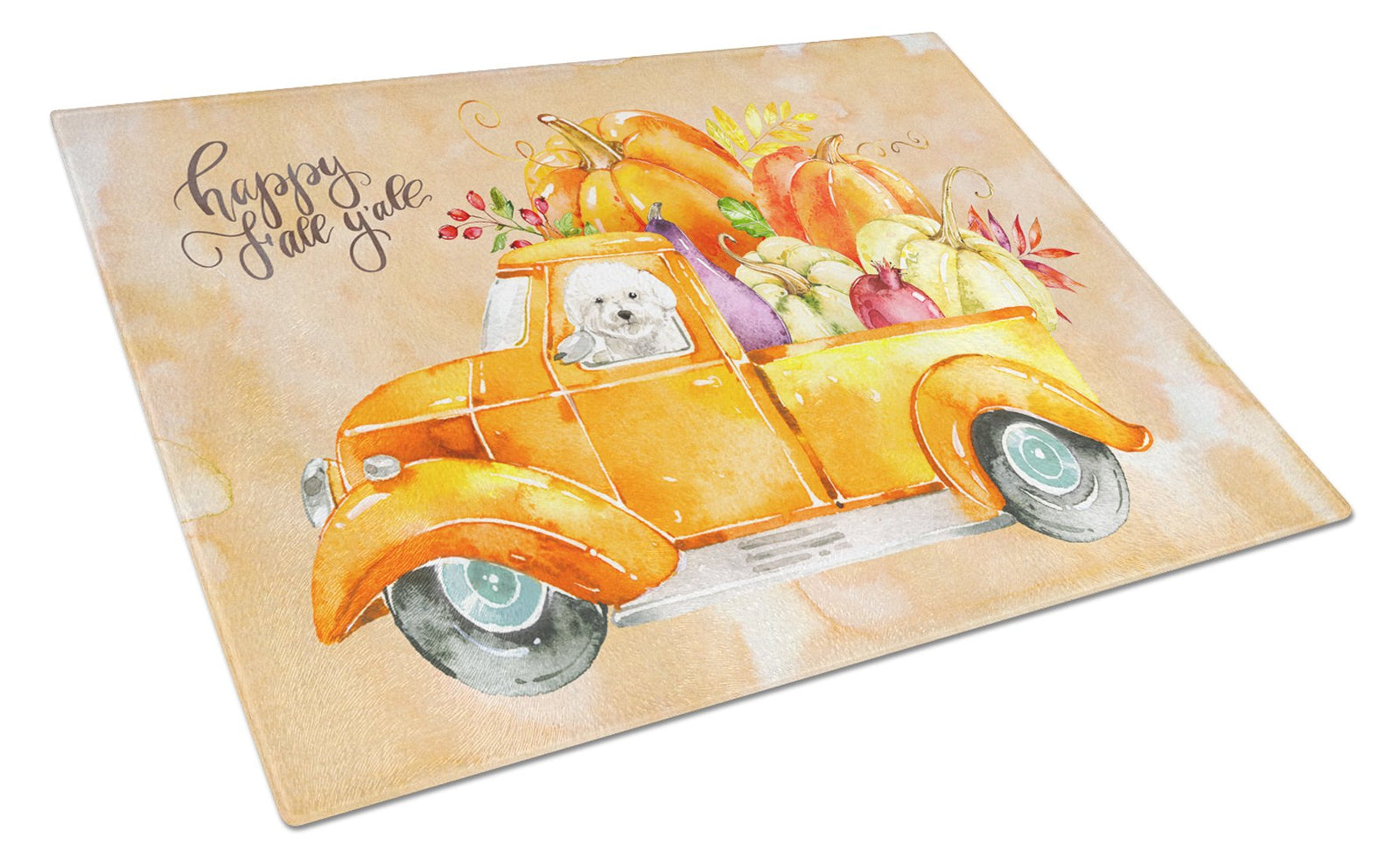 Fall Harvest Bichon Frisé Glass Cutting Board Large CK2608LCB by Caroline's Treasures