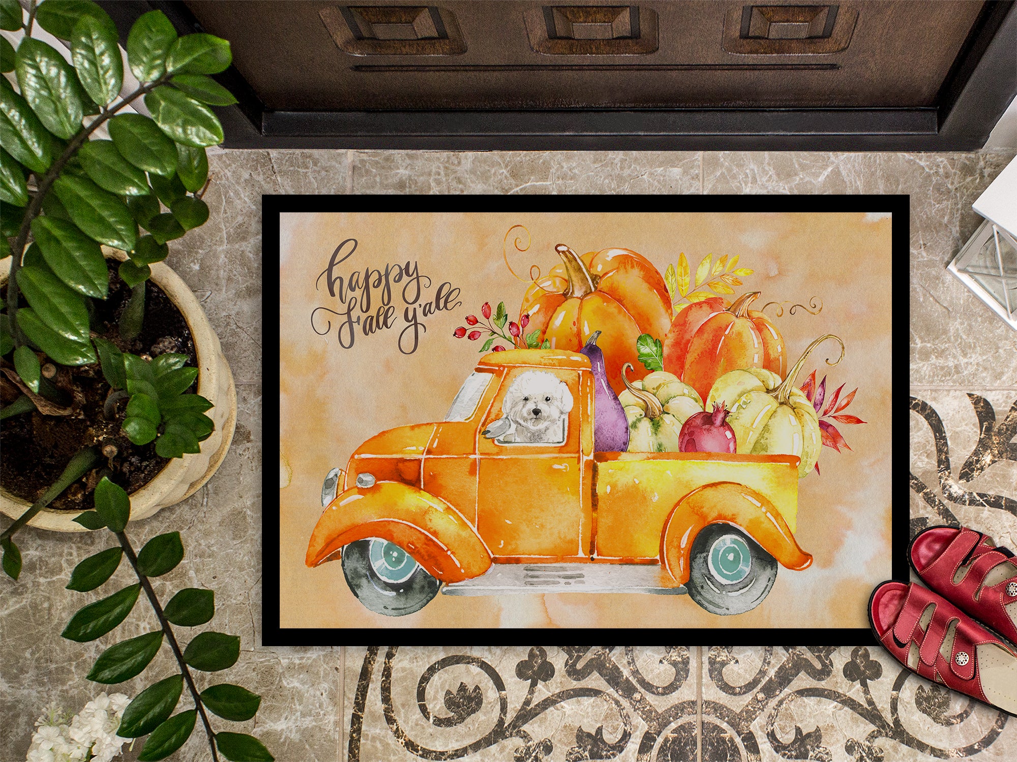 Fall Harvest Bichon Frisé Indoor or Outdoor Mat 18x27 CK2608MAT - the-store.com