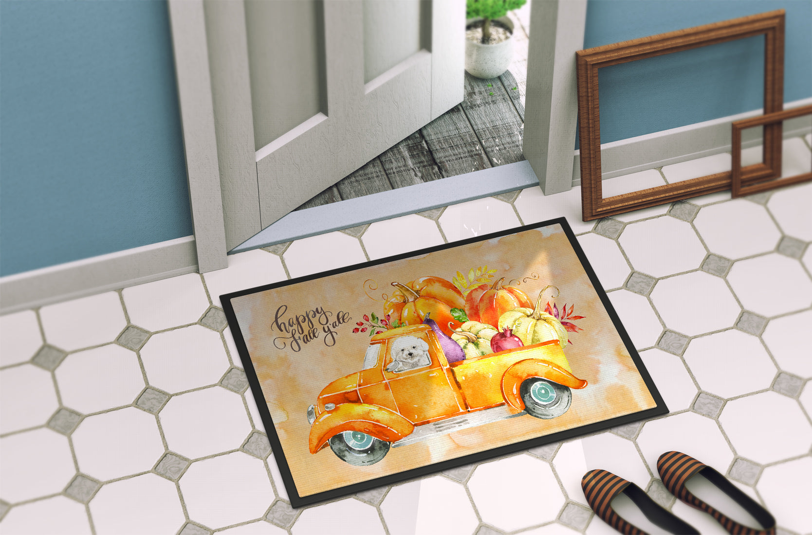 Fall Harvest Bichon Frisé Indoor or Outdoor Mat 18x27 CK2608MAT - the-store.com