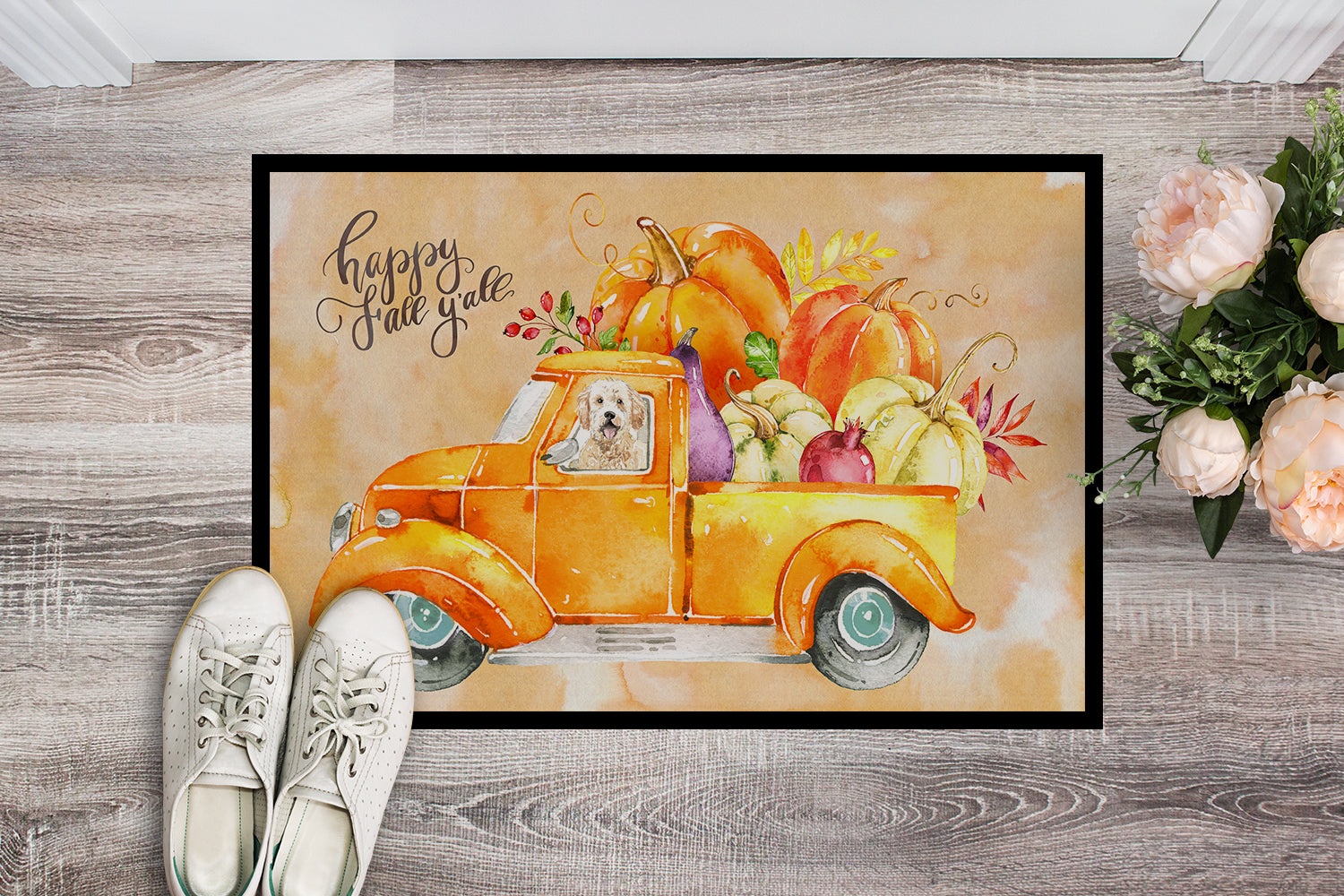 Fall Harvest Goldendoodle Indoor or Outdoor Mat 18x27 CK2618MAT - the-store.com