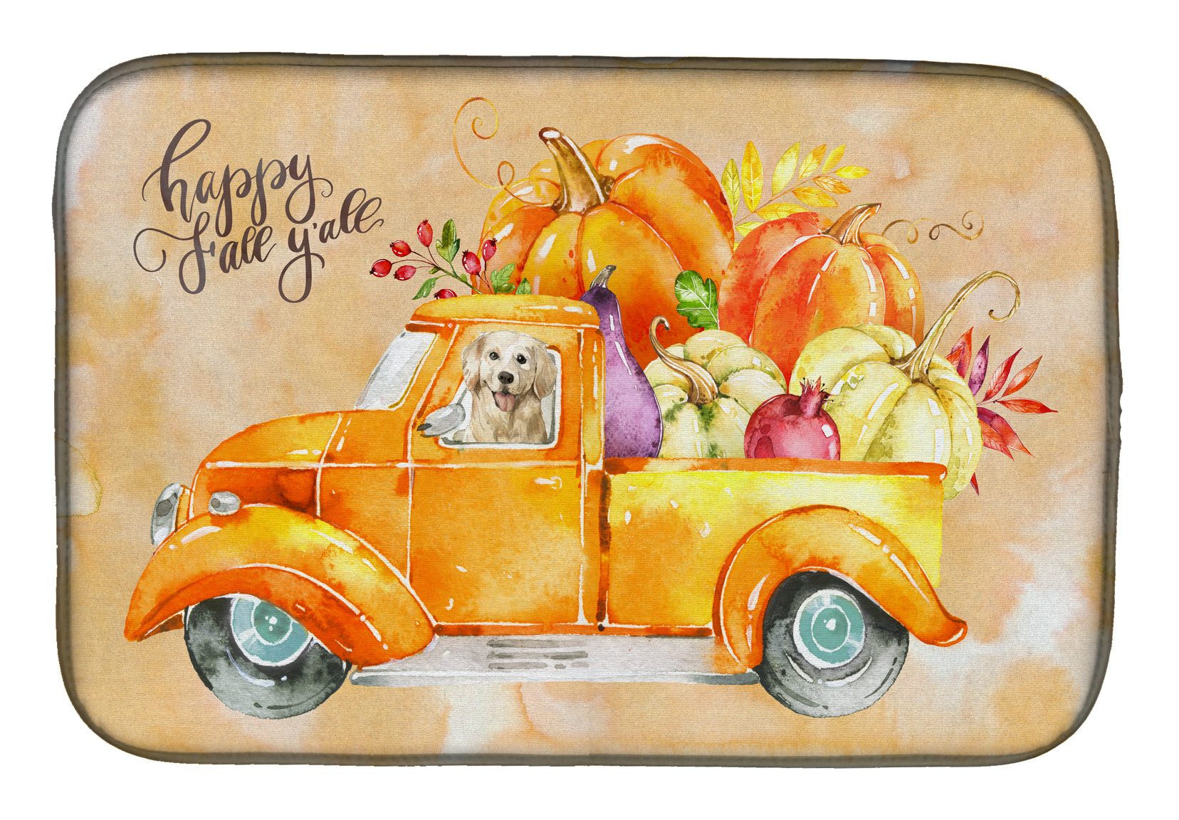 Fall Harvest Golden Retriever Dish Drying Mat CK2619DDM  the-store.com.