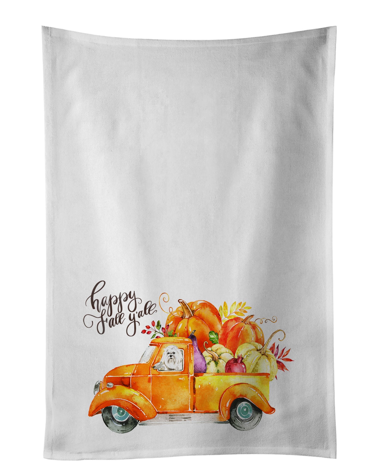 Buy this Fall Harvest Maltese White Kitchen Towel Set of 2