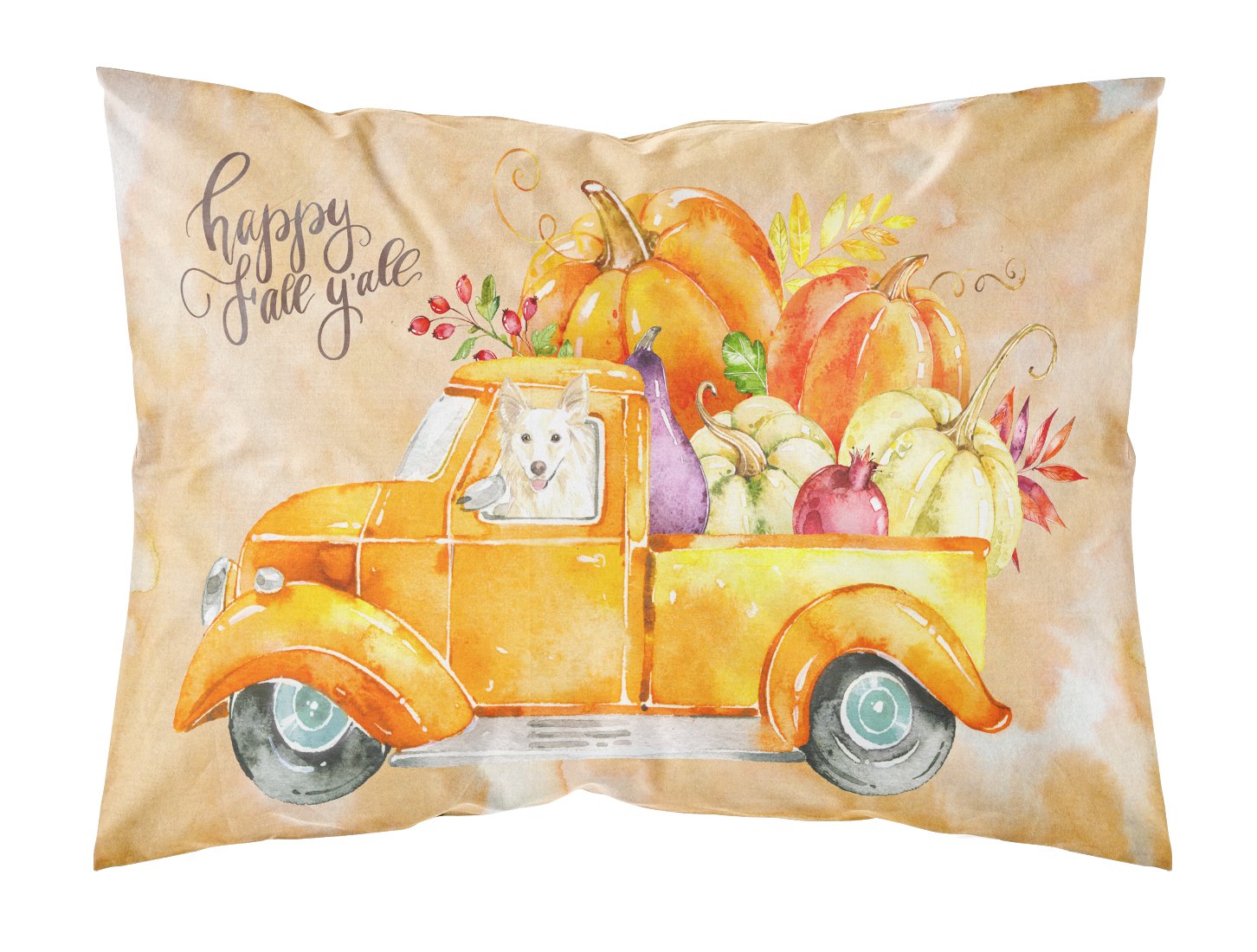 Fall Harvest White Collie Fabric Standard Pillowcase CK2641PILLOWCASE by Caroline's Treasures