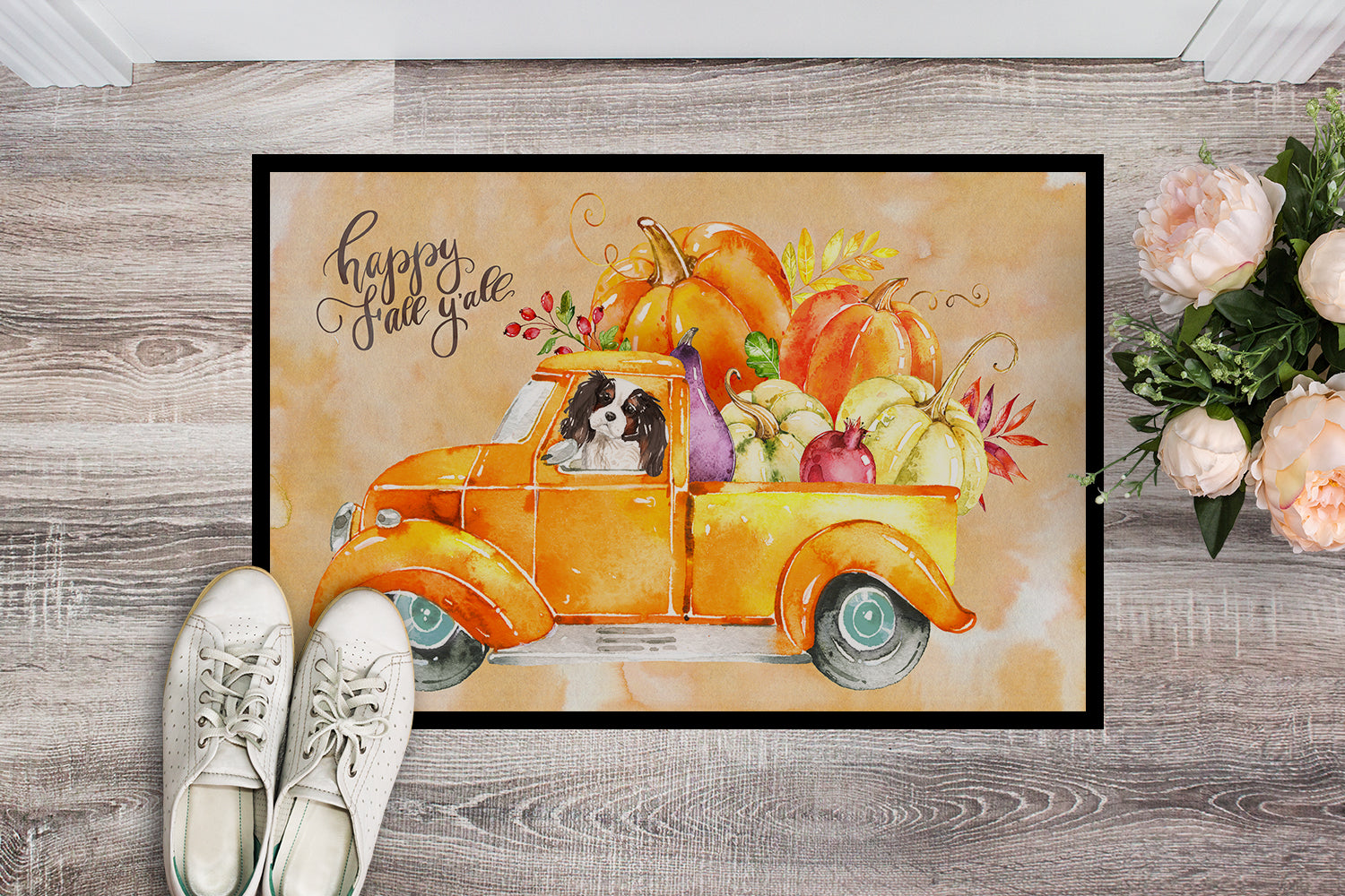 Fall Harvest Tricolor Cavalier Spaniel Indoor or Outdoor Mat 18x27 CK2652MAT - the-store.com