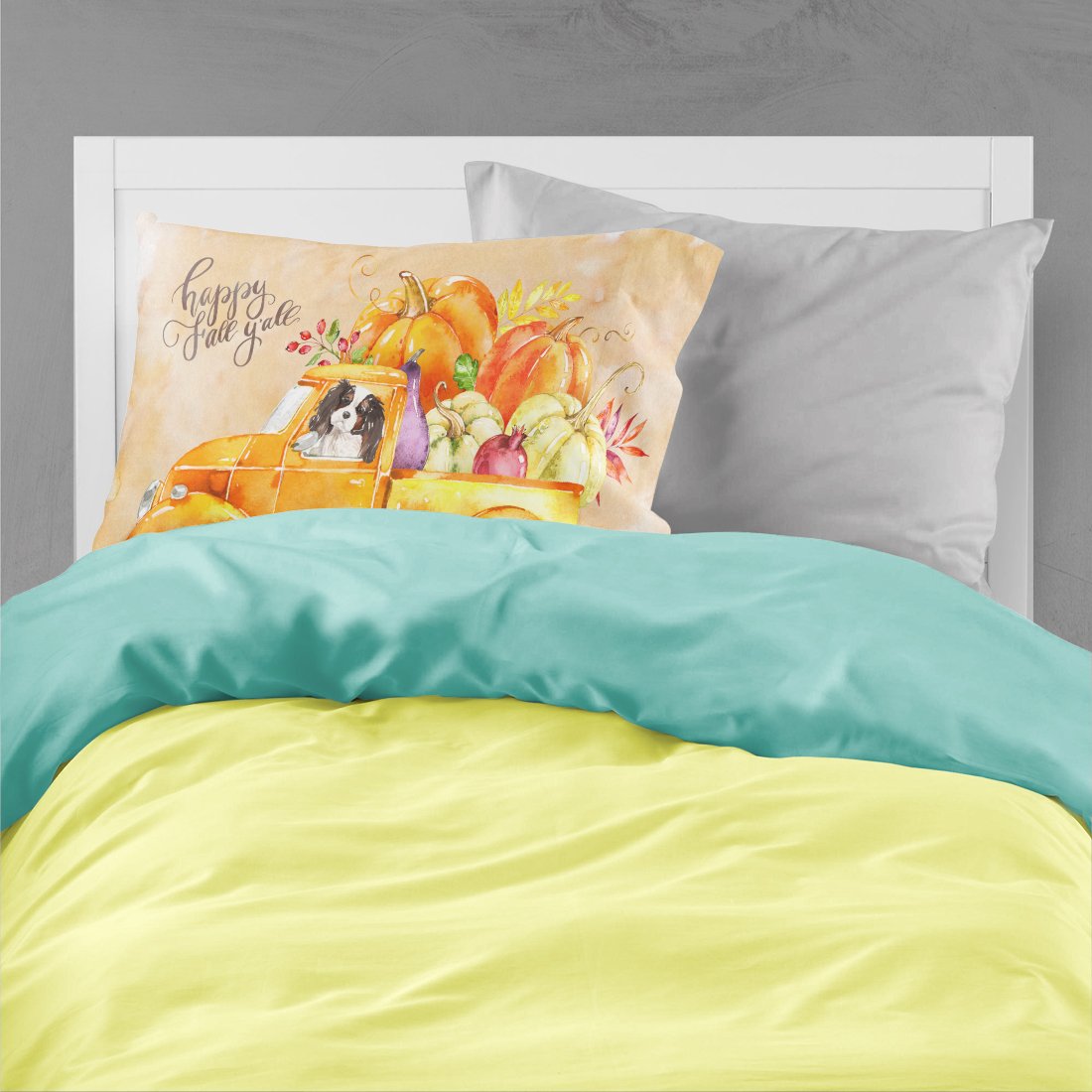 Fall Harvest Tricolor Cavalier Spaniel Fabric Standard Pillowcase CK2652PILLOWCASE by Caroline's Treasures