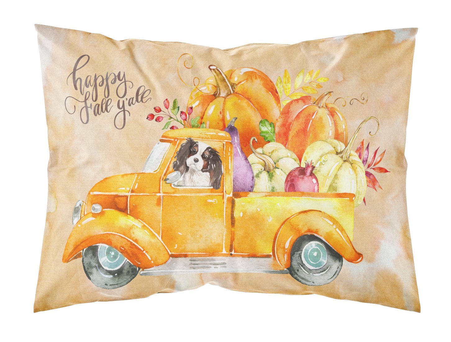 Fall Harvest Tricolor Cavalier Spaniel Fabric Standard Pillowcase CK2652PILLOWCASE by Caroline's Treasures