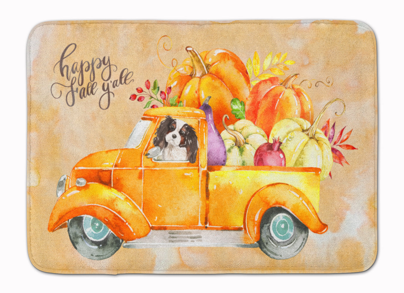 Fall Harvest Tricolor Cavalier Spaniel Machine Washable Memory Foam Mat CK2652RUG - the-store.com