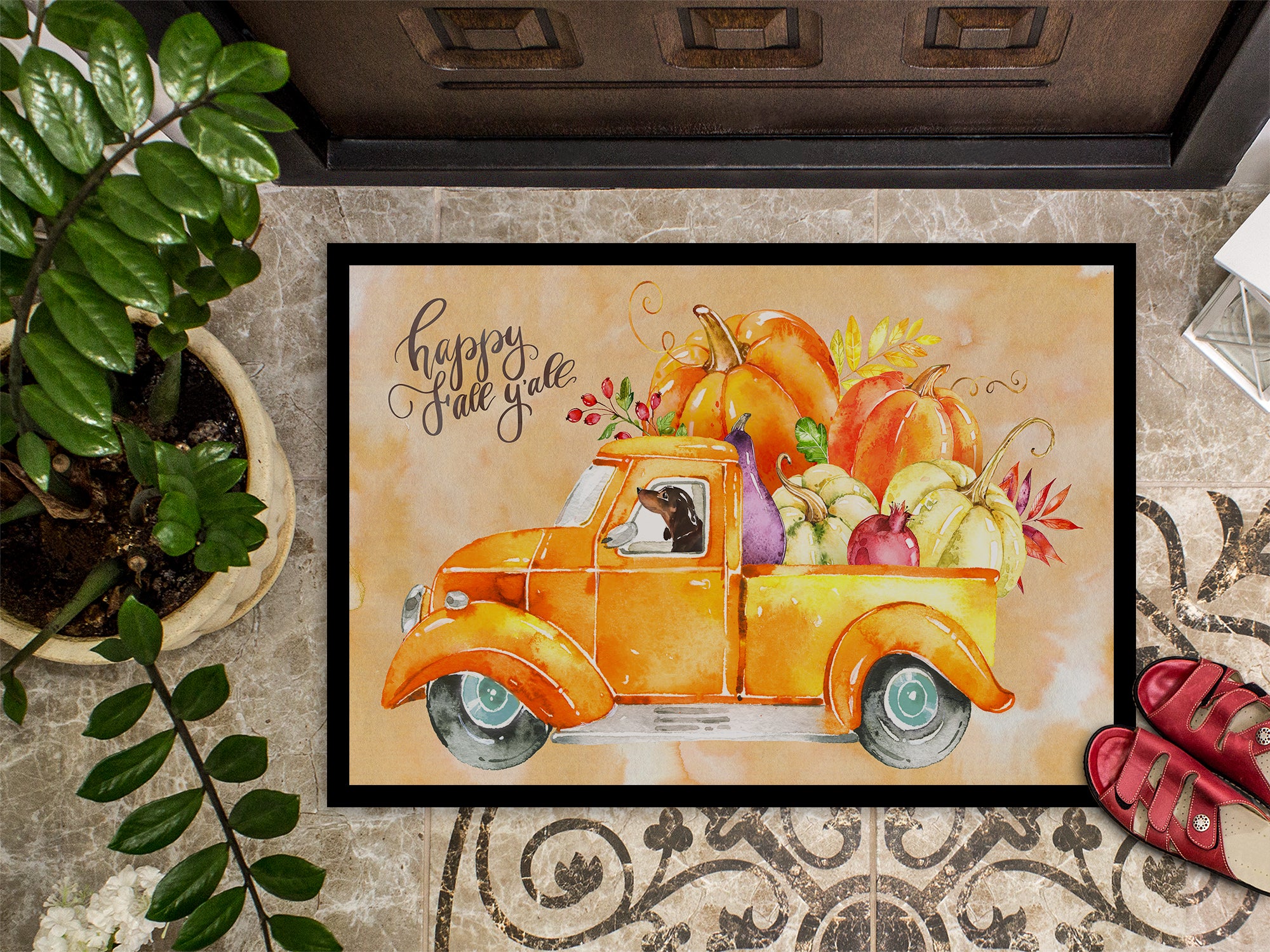 Fall Harvest Dachshund Indoor or Outdoor Mat 18x27 CK2655MAT - the-store.com