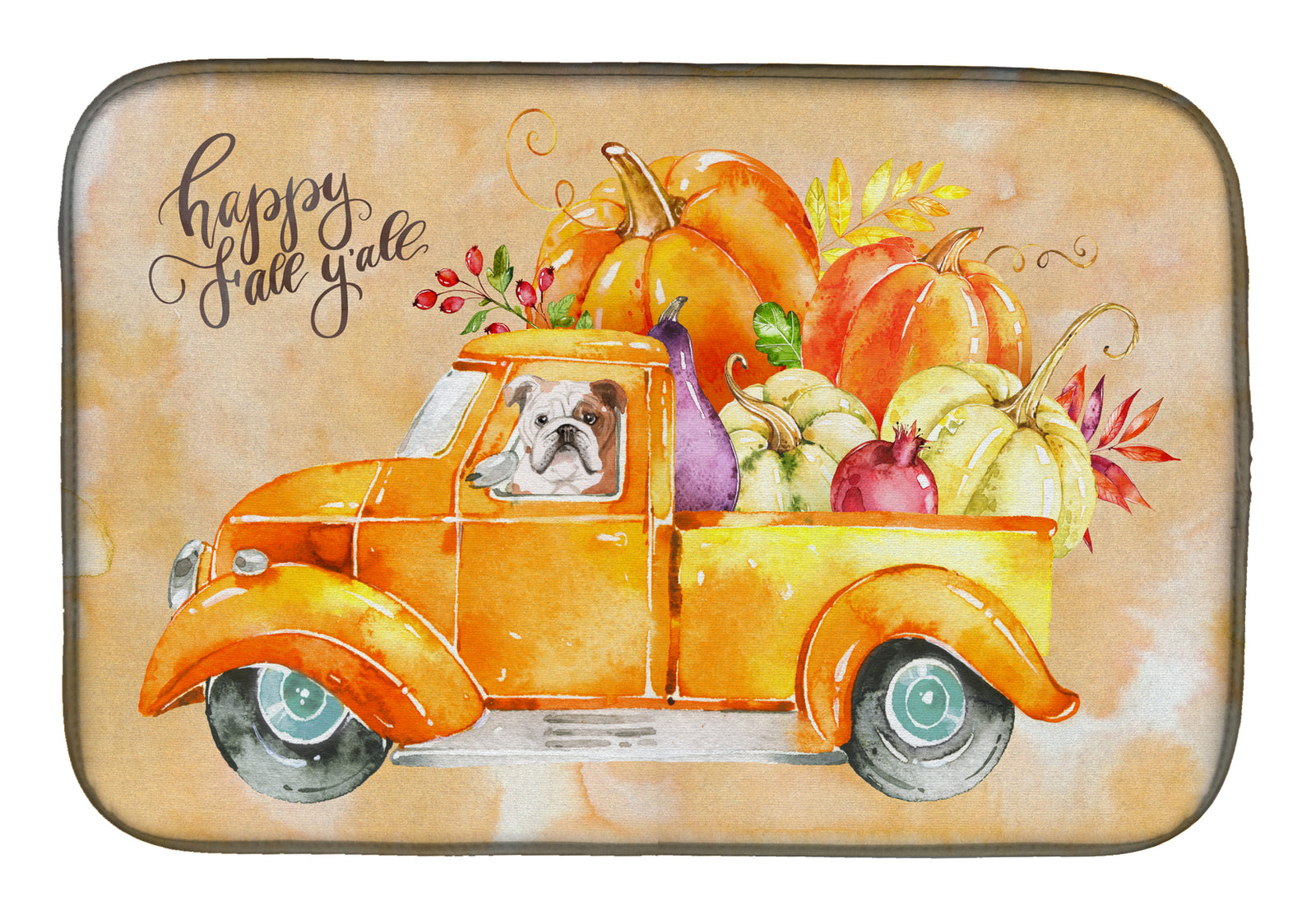 Fall Harvest English Bulldog Dish Drying Mat CK2665DDM  the-store.com.