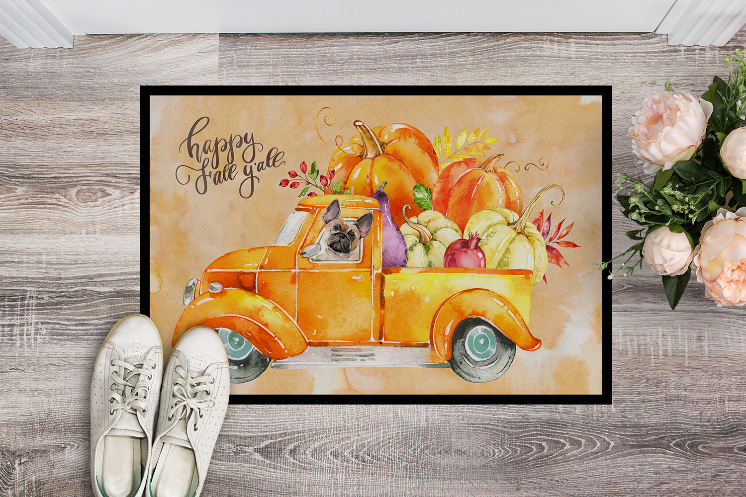 Fall Harvest Fawn French Bulldog Indoor or Outdoor Mat 18x27 CK2666MAT - the-store.com