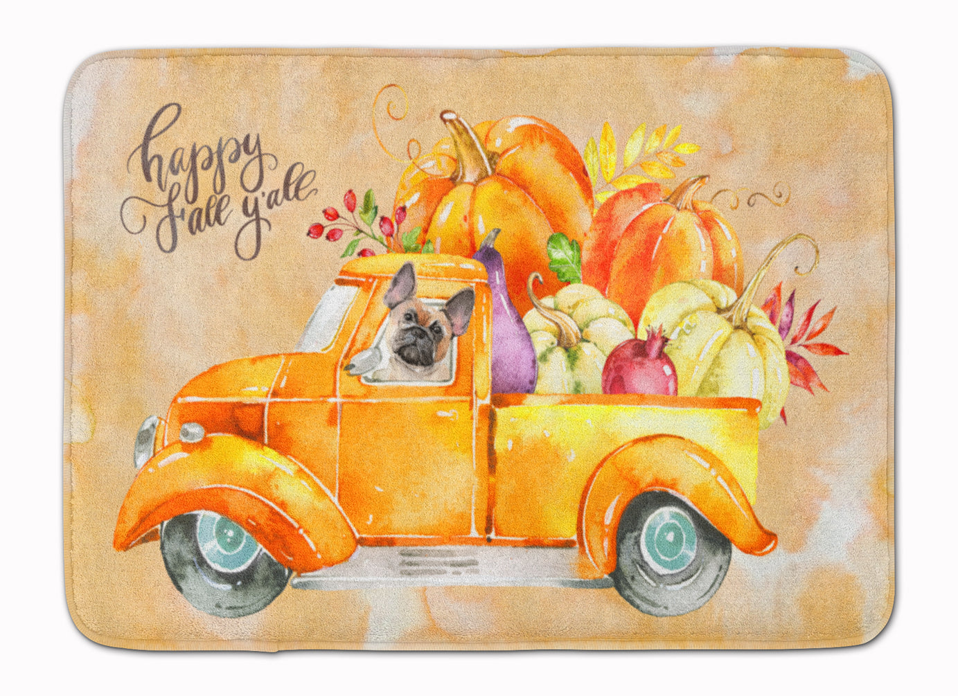 Fall Harvest Fawn French Bulldog Machine Washable Memory Foam Mat CK2666RUG - the-store.com