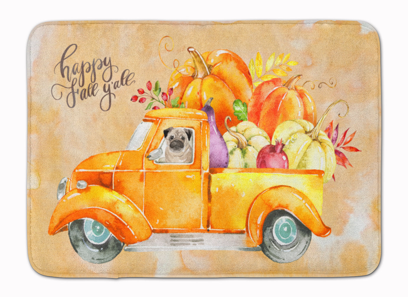 Fall Harvest Pug Machine Washable Memory Foam Mat CK2675RUG - the-store.com