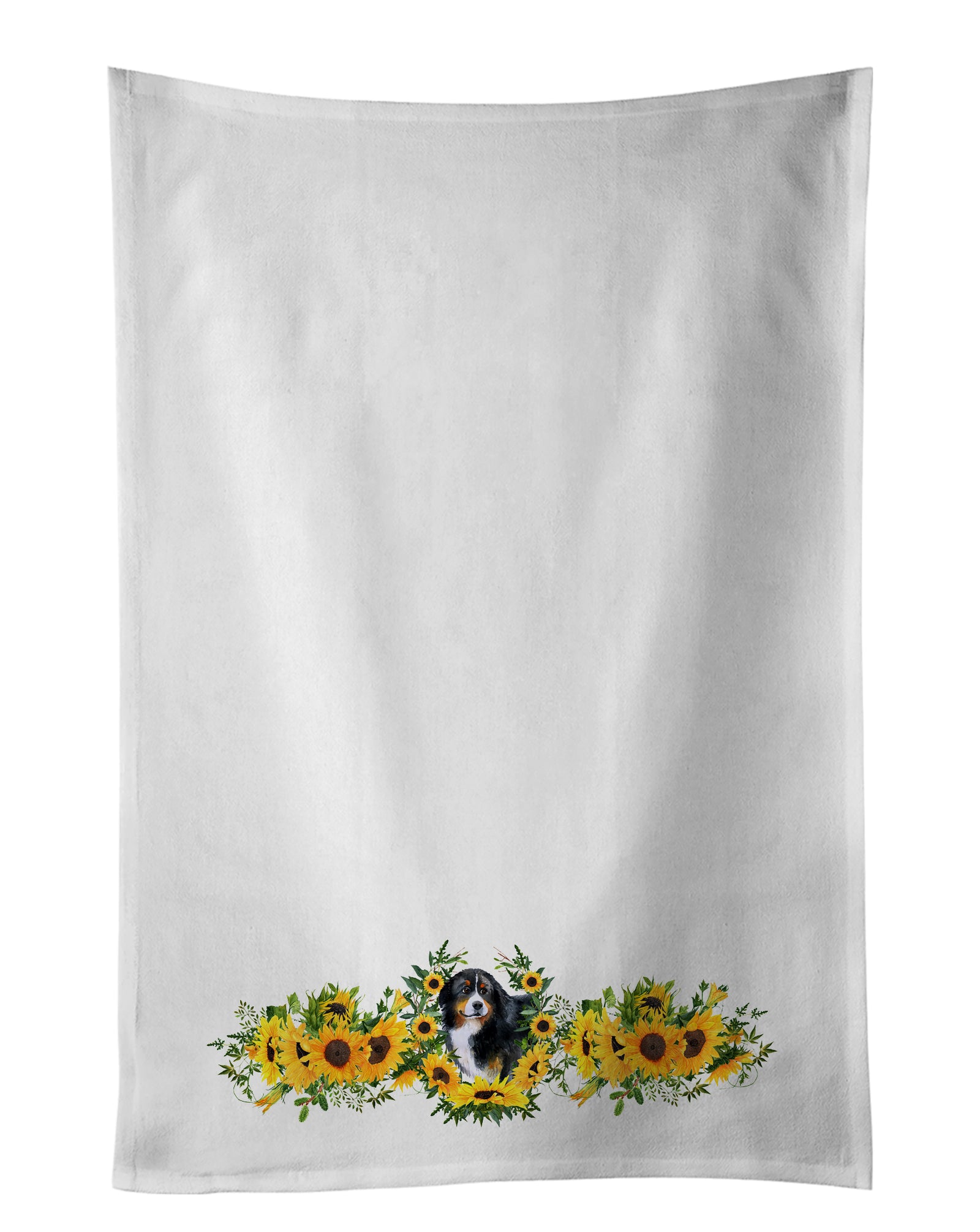 Buy this Bernese Mountain Dog in Sunflowers White Kitchen Towel Set of 2