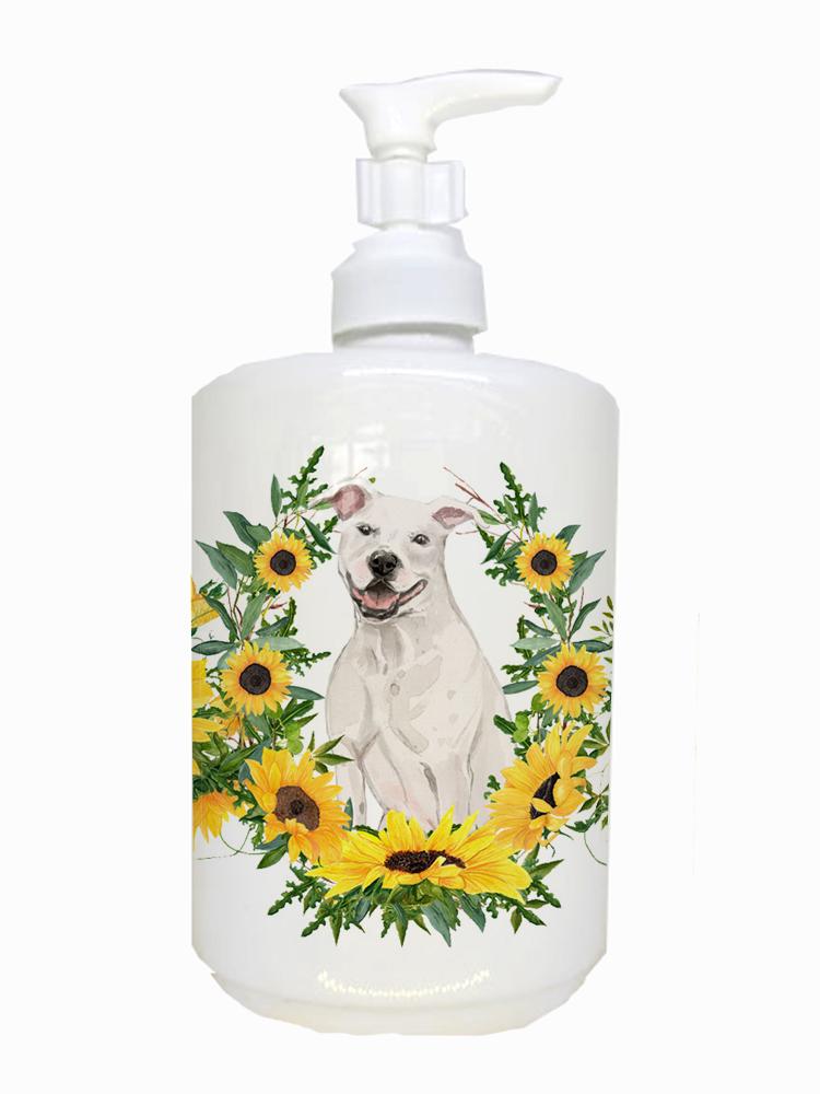 White Staffordshire Bull Terrier Ceramic Soap Dispenser CK2925SOAP by Caroline&#39;s Treasures