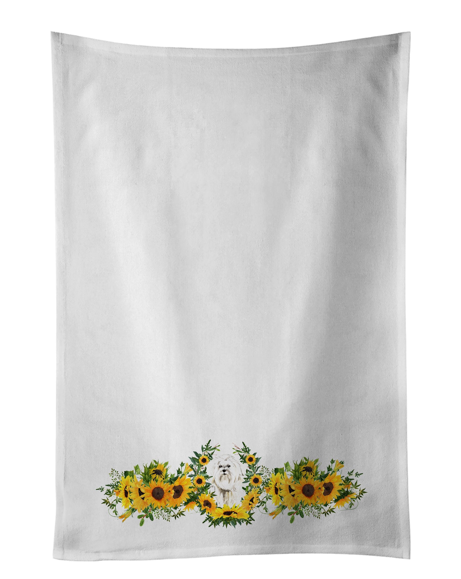 Buy this Maltese in Sunflowers White Kitchen Towel Set of 2