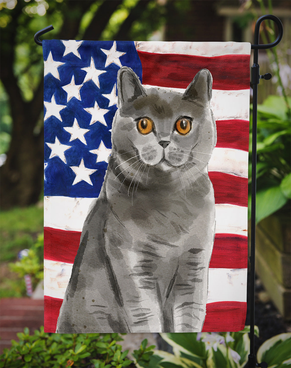 British Shorthair American Flag Flag Garden Size CK3033GF  the-store.com.