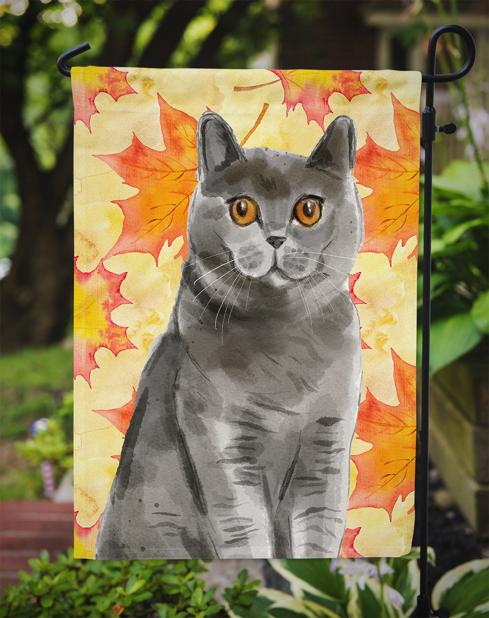 British Shorthair Fall Leaves Flag Garden Size CK3078GF  the-store.com.