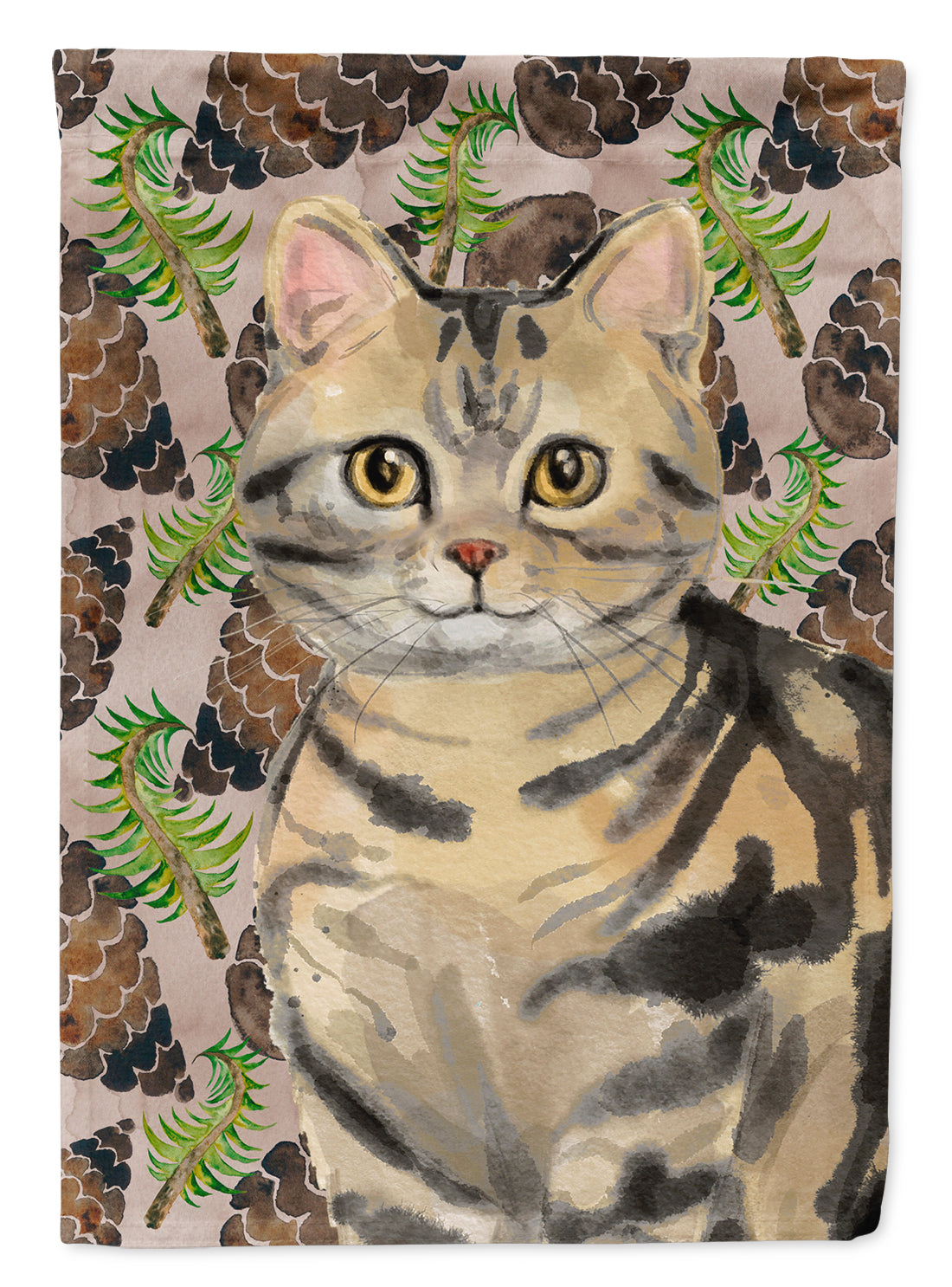 American Shorthair Brown Tabby Pine Cones Flag Garden Size CK3088GF  the-store.com.