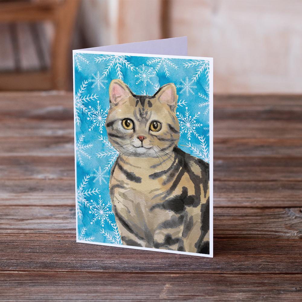 Buy this American Shorthair Brown Tabby Winter Snowflake Greeting Cards and Envelopes Pack of 8