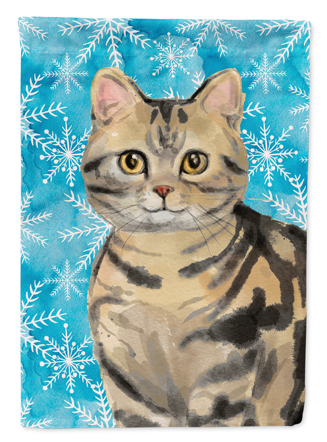 American Shorthair Brown Tabby Winter Snowflake Flag Garden Size CK3103GF  the-store.com.