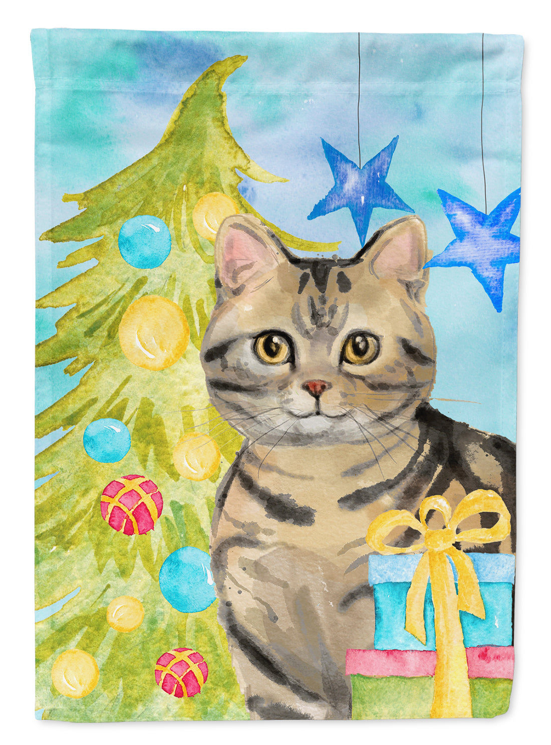 American Shorthair Brown Tabby Christmas Presents Flag Garden Size CK3118GF  the-store.com.