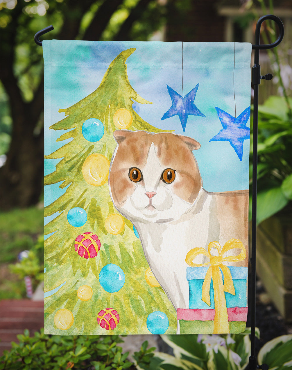 Scottish Fold Christmas Presents Flag Garden Size CK3128GF  the-store.com.