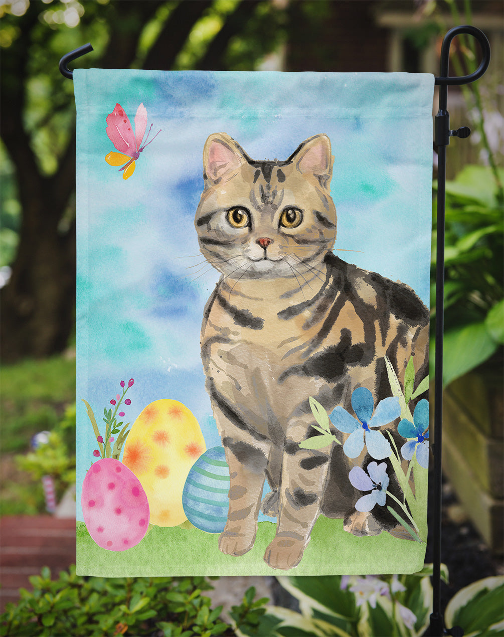 American Shorthair Brown Tabby Easter Eggs Flag Garden Size CK3133GF  the-store.com.