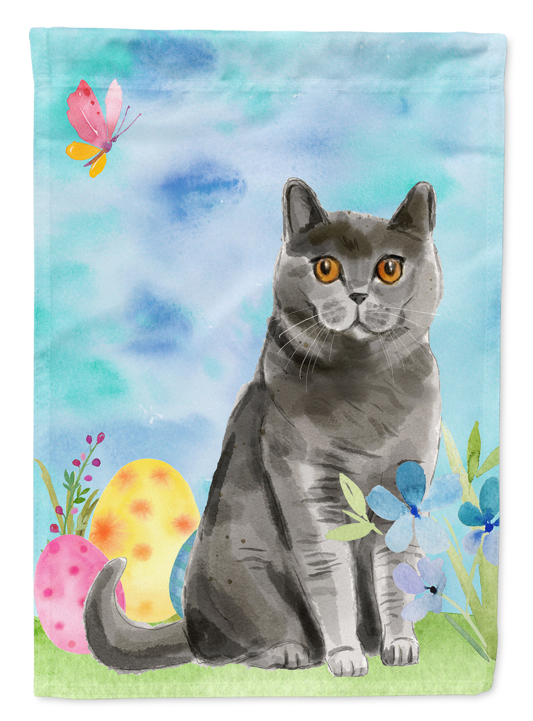 British Shorthair Easter Eggs Flag Canvas House Size CK3138CHF  the-store.com.