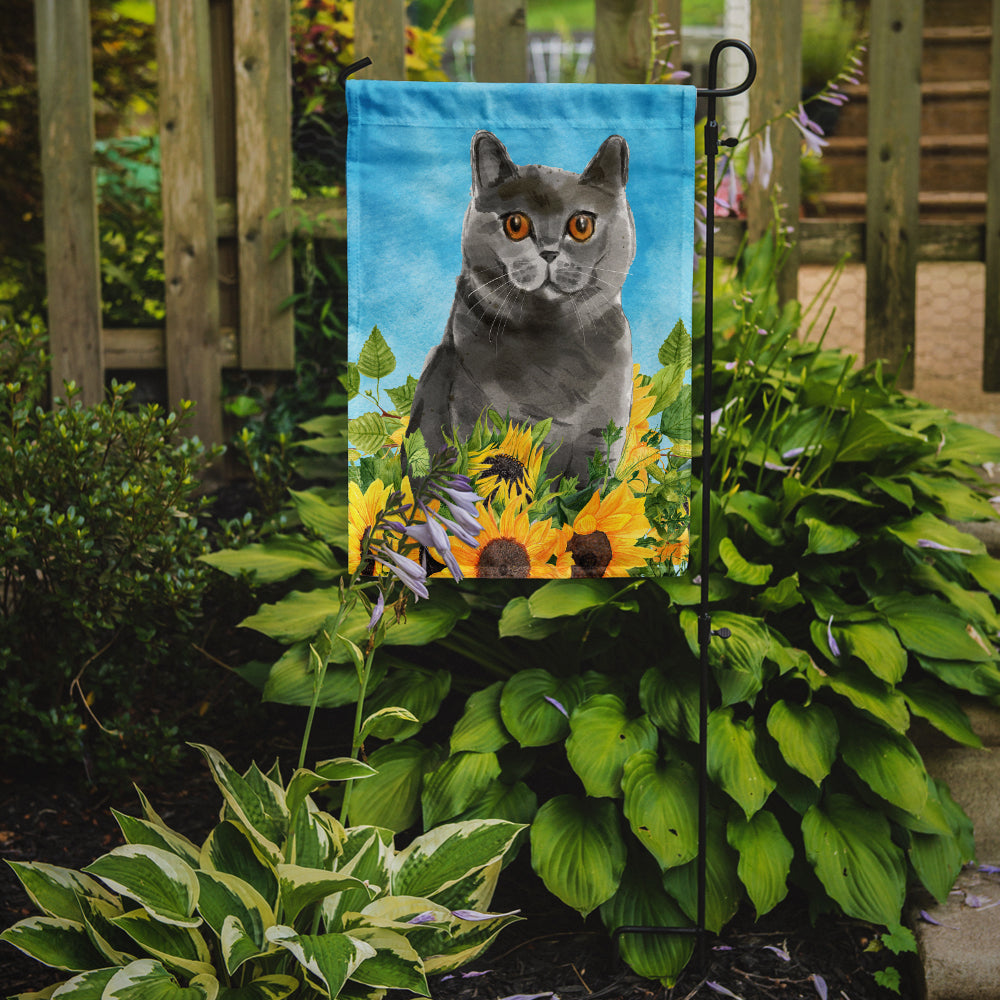 British Shorthair in Sunflowers Flag Garden Size CK3153GF  the-store.com.