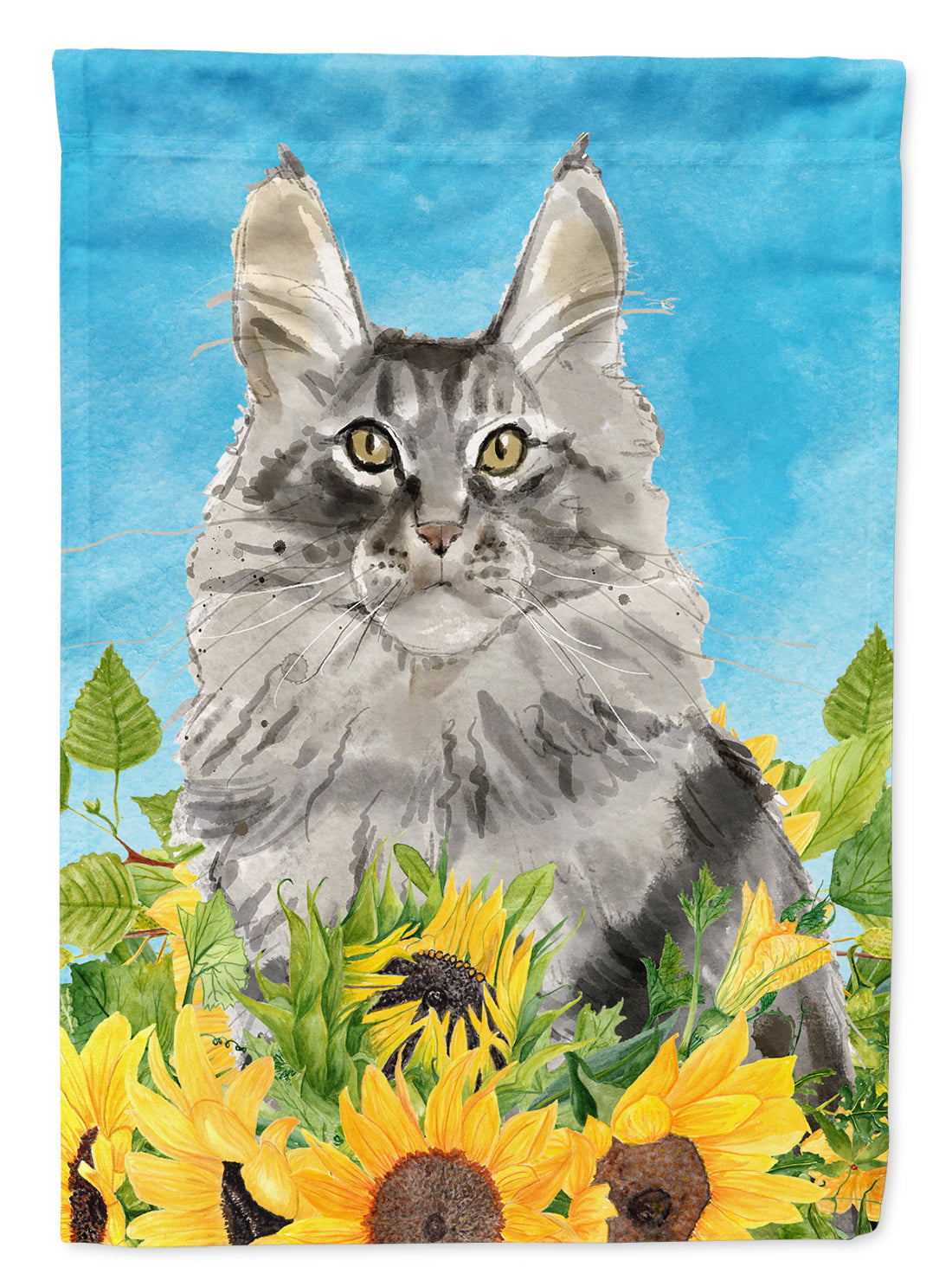 Maine Coon in Sunflowers Flag Canvas House Size CK3154CHF  the-store.com.