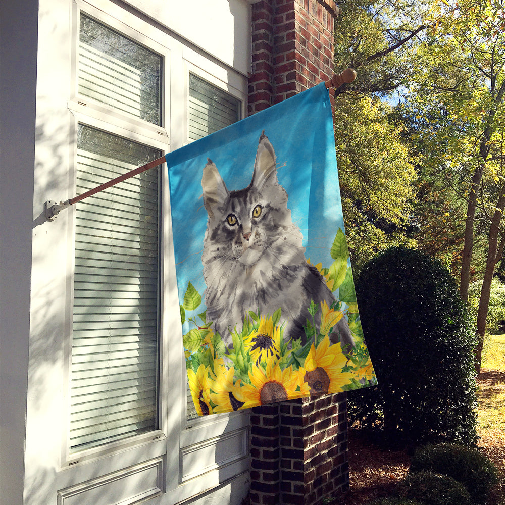 Maine Coon in Sunflowers Flag Canvas House Size CK3154CHF  the-store.com.