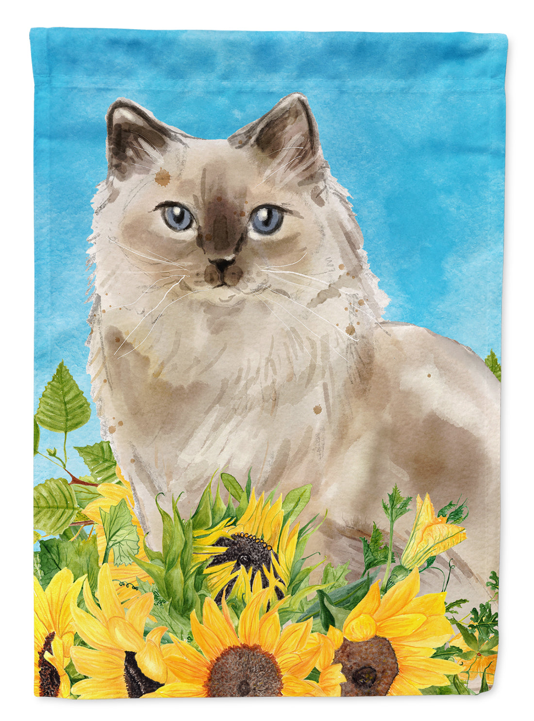 Ragdoll in Sunflowers Flag Canvas House Size CK3157CHF  the-store.com.