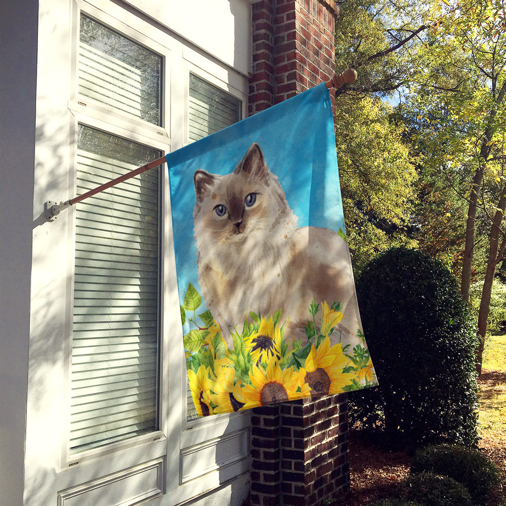 Ragdoll in Sunflowers Flag Canvas House Size CK3157CHF  the-store.com.