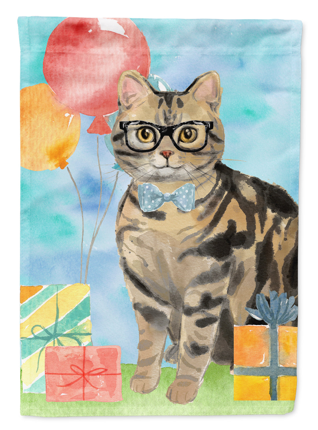 American Shorthair Brown Tabby Happy Birthday Flag Canvas House Size CK3163CHF  the-store.com.