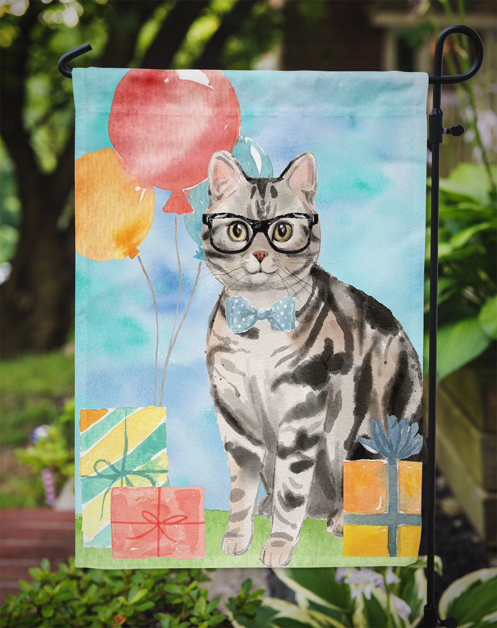 American Shorthair Happy Birthday Flag Garden Size CK3164GF  the-store.com.