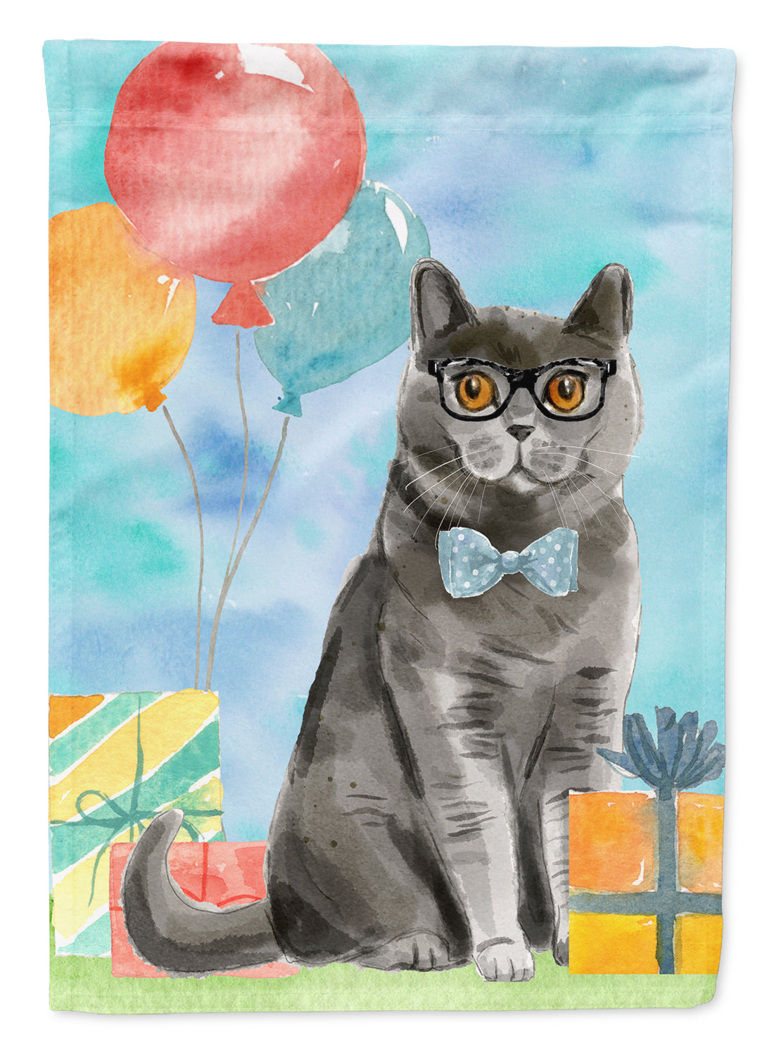 British Shorthair Happy Birthday Flag Canvas House Size CK3168CHF  the-store.com.