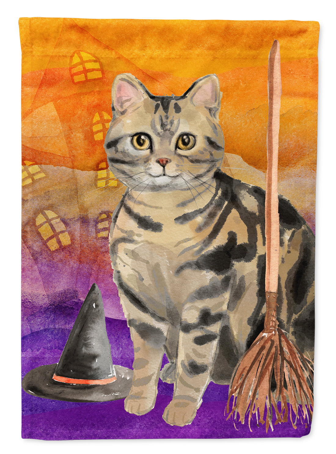 American Shorthair Brown Tabby Halloween Flag Canvas House Size CK3178CHF  the-store.com.