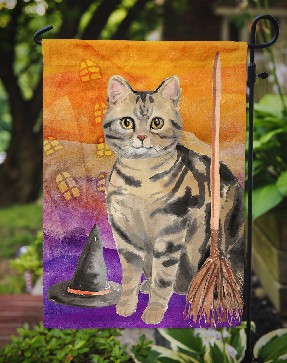 American Shorthair Brown Tabby Halloween Flag Garden Size CK3178GF  the-store.com.