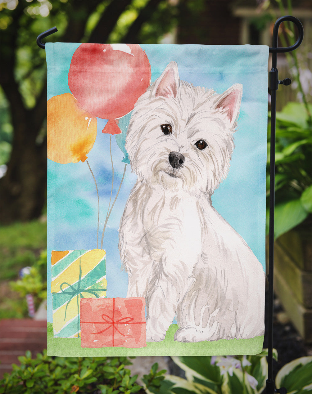 Happy Birthday Westie Flag Garden Size CK3228GF  the-store.com.